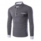 Contrast Spliced Button Up Long Sleeve Polo Shirt