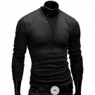 Fitted V-Neck Fashion Faux Twinset Button Design Long Sleeve Polyester Men's T-Shirt
