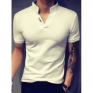 Special Stand Collar Purfled Design Short Sleeves Fitted Polo T-Shirt For Men