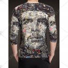 V-Neck Long Sleeve 3D Face Print T-Shirt