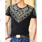Gloden Geometric Paisley Printing Slimming Round Neck Short Sleeves T-Shirt For Men