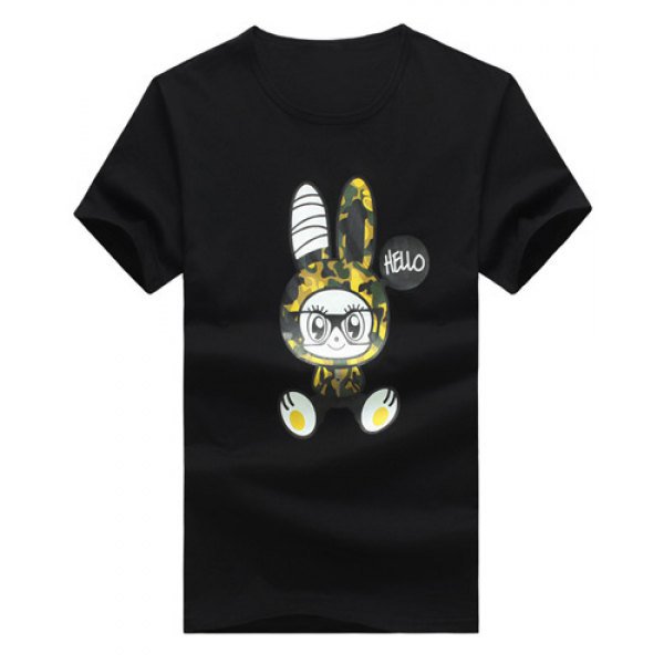 Rabbit Cartoon Printed Round Neck Short Sleeve T-Shirt For Men