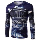 3D Ruins Print Round Neck Long Sleeve Men's T-Shirt