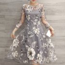 Charming Round Neck 3/4 Sleeve Floral Print See-Through Dress For Women
