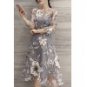 Charming Round Neck 3/4 Sleeve Floral Print See-Through Dress For Women
