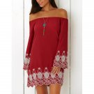 Vintage Off The Shoulder Embroidered Mini Shift Dress