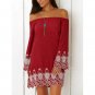 Vintage Off The Shoulder Embroidered Mini Shift Dress