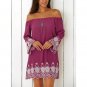 Vintage Off The Shoulder Embroidered Mini Shift Dress