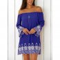 Vintage Off The Shoulder Embroidered Mini Shift Dress