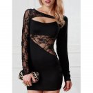 Trendy Long Sleeves Hollow Out Lace Splice Women's Dress