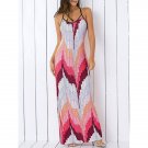 Bohemian Spaghetti Strap Color Block Maxi Dress