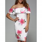 Flower Print Overlay Off Shoulder Bodycon Dress