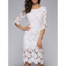 Elegant Half Sleeve See-Through Floral Lacework Slimming Dress