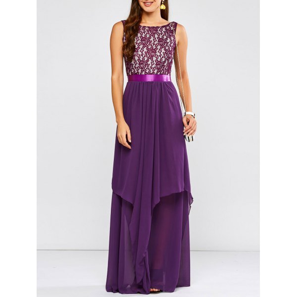 kayla spliced lace pleated maxi