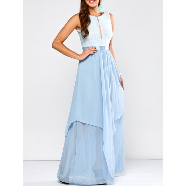 kayla spliced lace pleated maxi