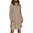 Chic Turtleneck Loose-fitting Front Pocket Women Sweater Dress
