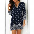 3/4 Sleeve Tribal Print Shift Mini Dress