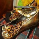 SCENE BLACK SUEDE AND PATENT LEATHER/GOLD SANDAL 5.50 HEEL SIZE 10M