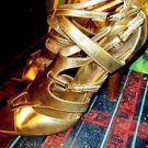 GUESS BY MARCIANO SANDAL HEELS GOLD LAME CRISSCROSS ANKLE  SIZE10M