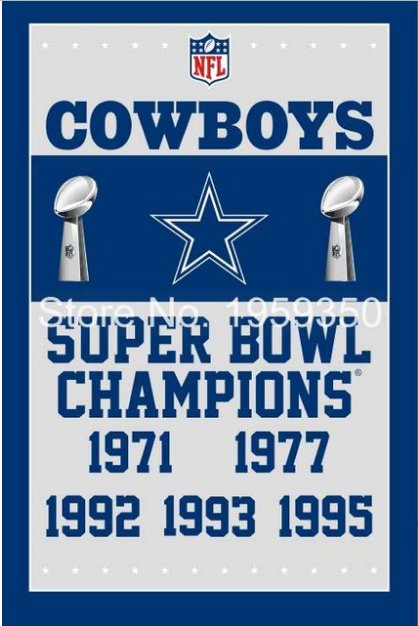 Dallas Cowboys Champions Flag 3ft x 5ft Polyester 90X150cm 2 metal grommets banner