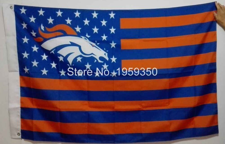 Denver Broncos Flag with Star and Stripe 3x5 FT Banner 100D Polyester Flag Brass Grommets