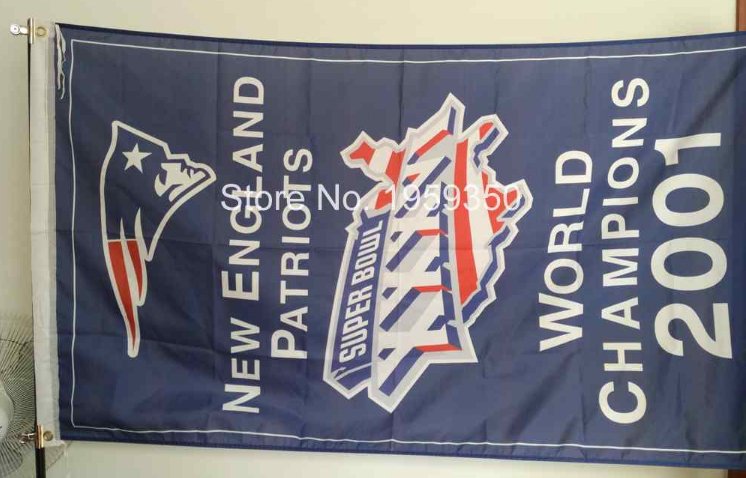 New England Patriots world champions 2001 Flag 3ft x 5ft Polyester banner