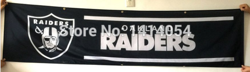 Oakland Raiders Wide Tailgate Banner Flag 8X2FT Custom Flag 110g knitted polyester
