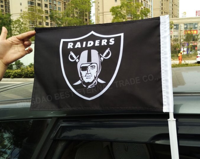 Oakland Raiders logo car flag 12x18 inches double sided 100D Polyester NFL