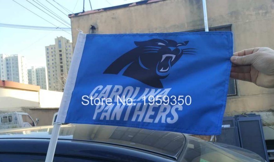 Carolina Panthers logo car flag 12x18inches double sided 100D Polyester 30x45cm with 50cm car flag