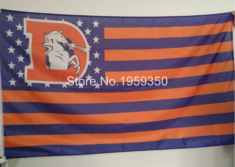 Denver Broncos with starts and stripes flag 3ftx5ft Banner 100D Polyester