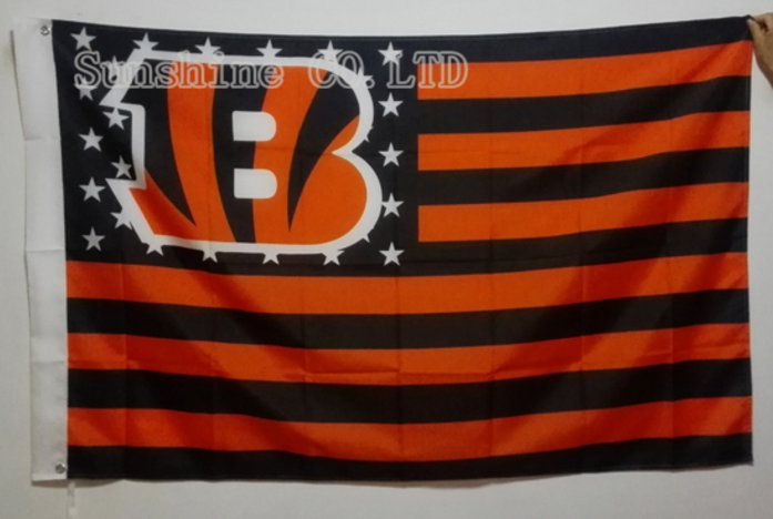 Cincinnati Bengals with US stars and stripes Flag 3FTx5FT Banner 100D Polyester style 1