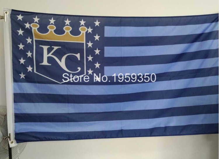 Kansas City Royals Flag 3ft x 5ft Polyester MLB Banner Flying with stars and stripes