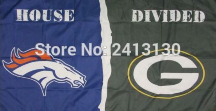 Denver Broncos vs Green Bay Packers House Divided Rivalry Flag 90x150cm
