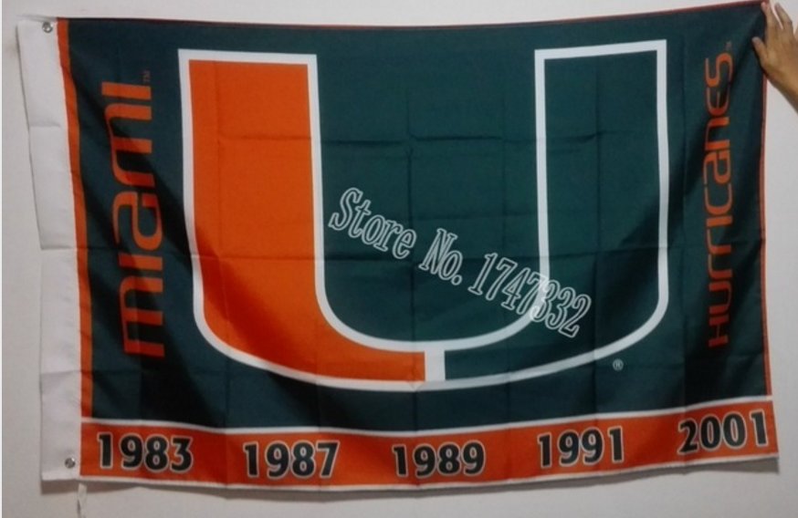 Miami Hurricanes large U logo Flag 3ft x 5ft Polyester