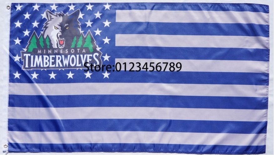Minnesota Timberwolves logo with US stars and stripes Flag 3FTx5FT