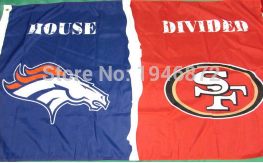Denver Broncos vs San Francisco 49ers House Divided Rivalry Flag 90x150cm