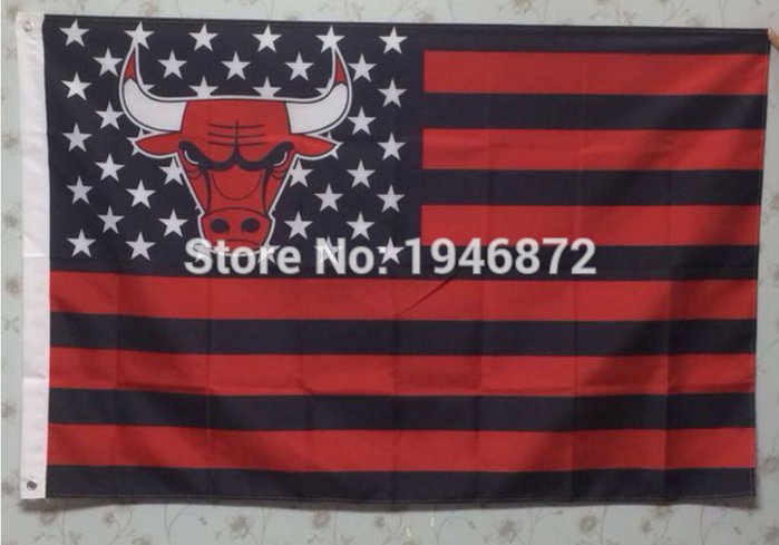 Chicago Bulls black background starts and stripes Flag 3ft x 5ft Polyester 90x150cm