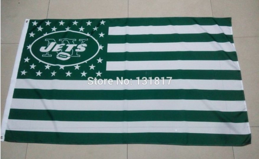 New York Jets logo with US stars and stripes Flag 3FTx5FT Banner 100D Polyester flag 90x150cm