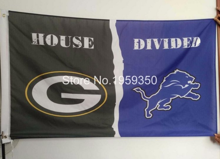 Green Bay Packers vs Detroit Lions House Divided Rivalry Flag 90x150cm