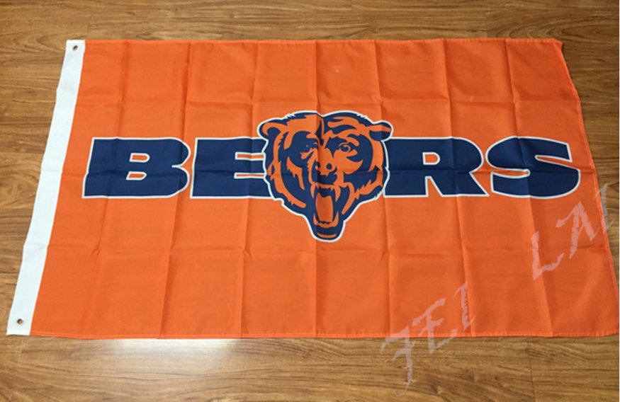 Chicago Bears logo 3FTx5FT Banner 100D Polyester Flag white sleeve with 2 Metal Grommets