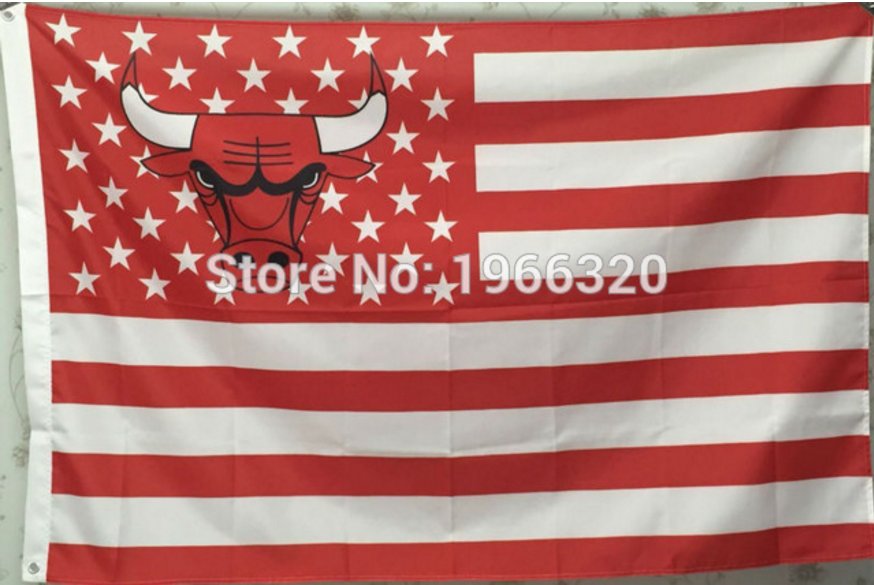 Chicago Bulls Stars and Stripes flag white background 3FTx5FT Banner 100D Polyester Flag