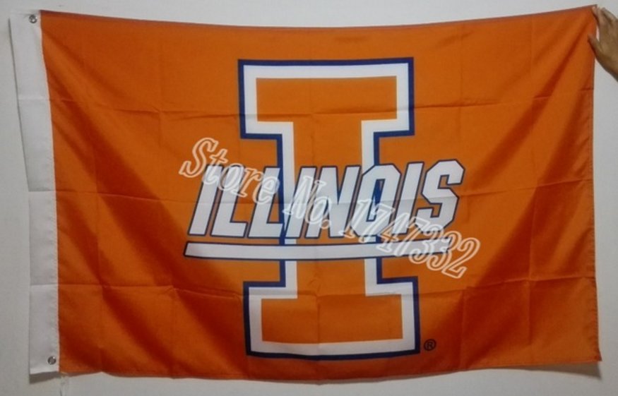Illinois Fighting Illini Helmet Flag 3ftx5ft Banner 100D Polyester NCAA Flag style 1