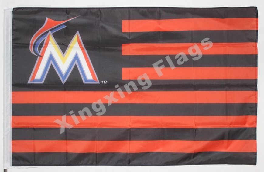 Miami Marlins US stripes Banner Flag 3' x 5' Fan Flag Banner metal holes Flag 90x150cm