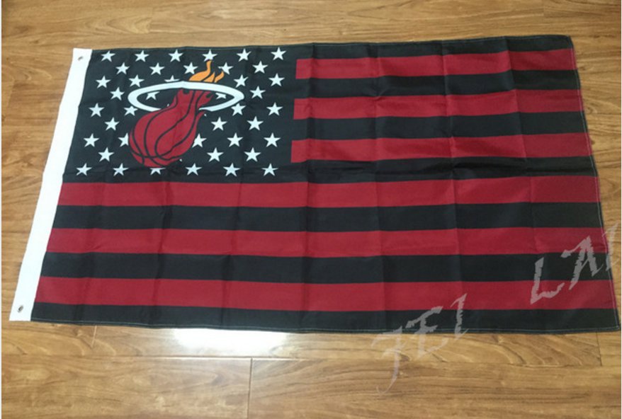 Miami Heat logo with US stars black and red stripes Flag 3FTx5FT Banner 100D Polyester flag 90x150cm