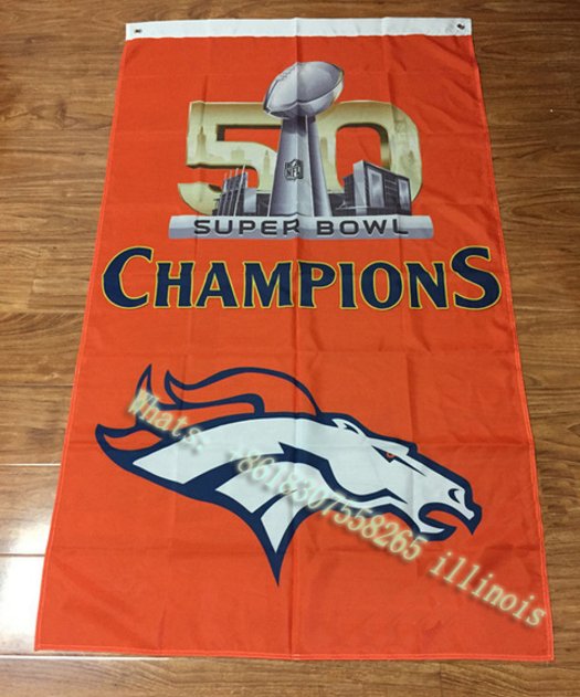 Denver Broncos 50th Super Bowl Champions Flag 3ft x 5ft Polyester flag metal grommets 90x150cm