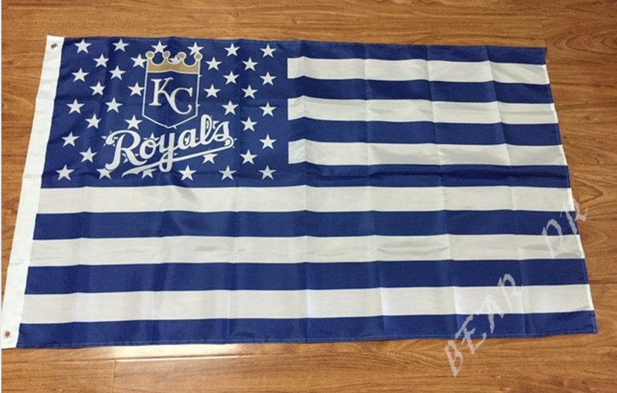 Kansas City Royals Flag 3ft x 5ft Polyester MLB Banner Flying with stars and stripes 90x150cm