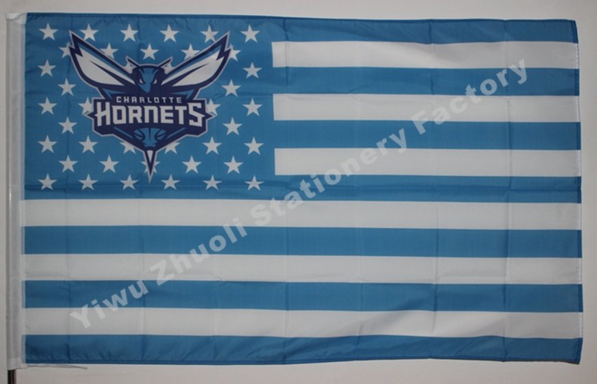 Charlotte Hornets Nation Flag 3ft x 5ft Polyester white sleeve with 2 metal Grommets 90x150cm