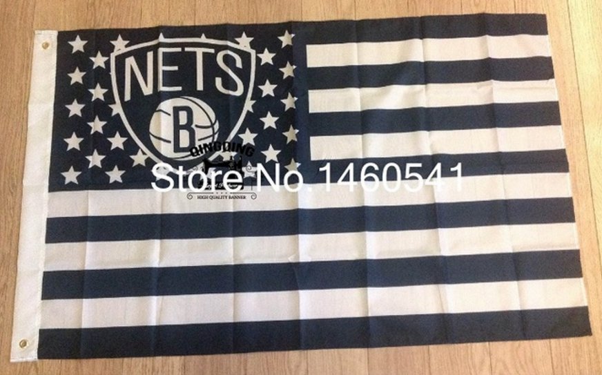Brooklyn Nets logo with US stars and stripes Flag 3FTx5FT Banner 100D