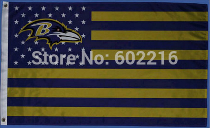 Baltimore Ravens logo with stars and stripes Flag 3FTx5FT Banner 100D Polyester flag 90x150cm