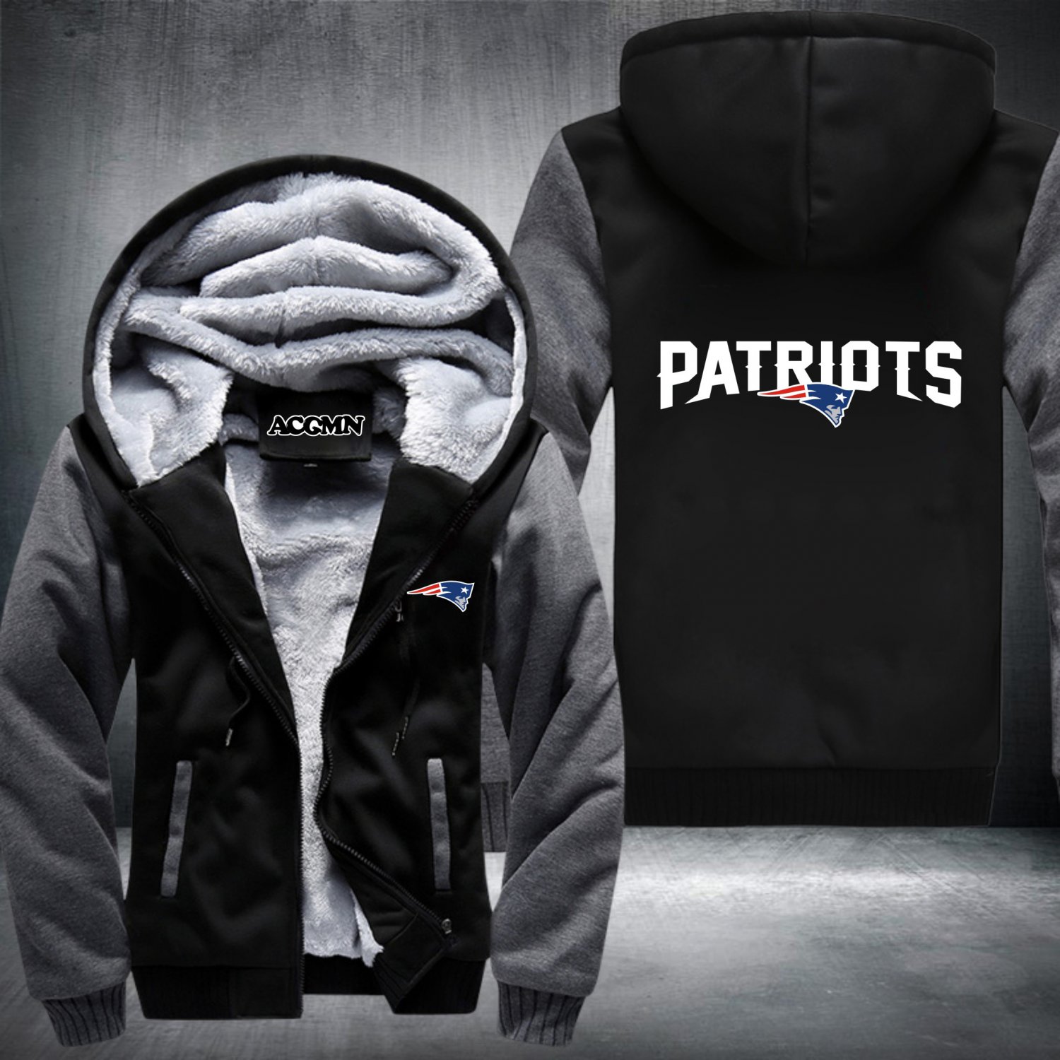 New England Patriots Zipper Jacket Thicken Hoodie Coat Clothing Casual USA Size